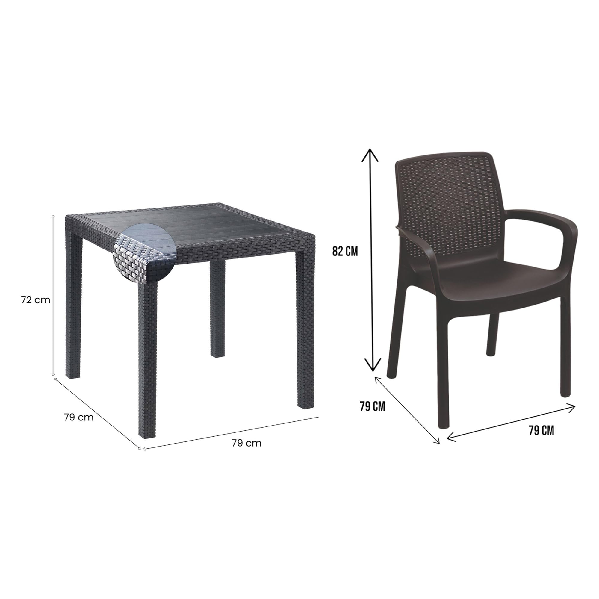 Dmora Set Salotto da Esterno Viterbones Nero Antracite 4 Posti Un Tavolino, Salottino Outdoor Impermeabile Idrorepellente Made in Italy
