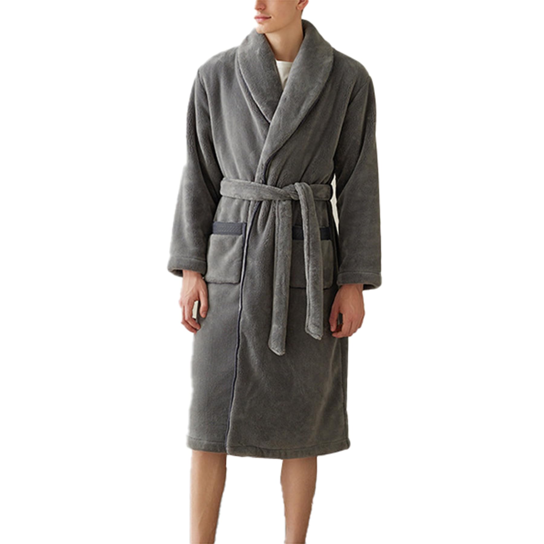 Les Pyjamas en Molleton de Corail d'automne et d'hiver épaissis en Molleton pour Hommes Peuvent être portés à l'extérieur,Noble Gray,XXL