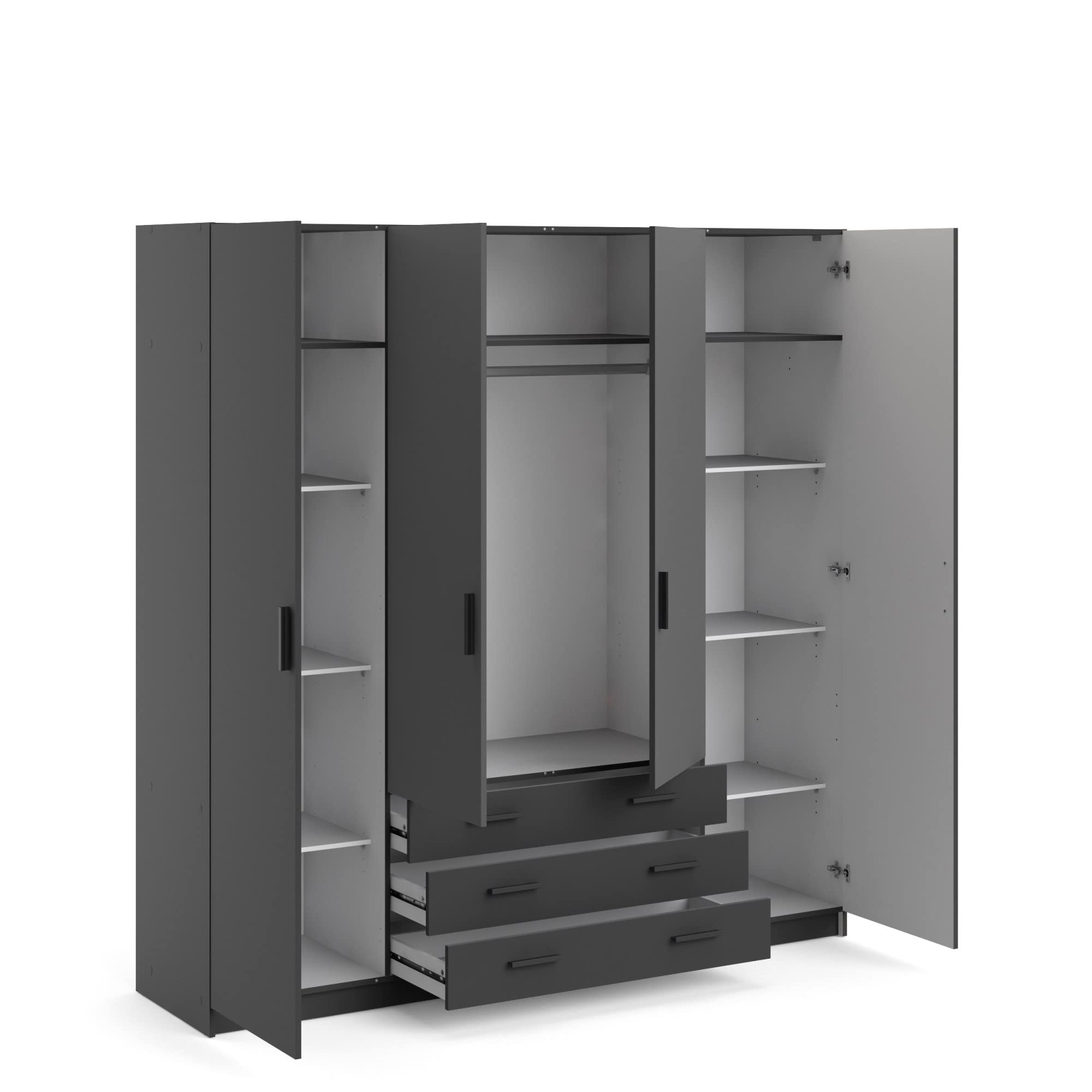 Armoire VEGA - D�cor Gris anthracite - 4 portes + 3 tiroirs - L 195,5 x P 49,6 x H 200,4 cm