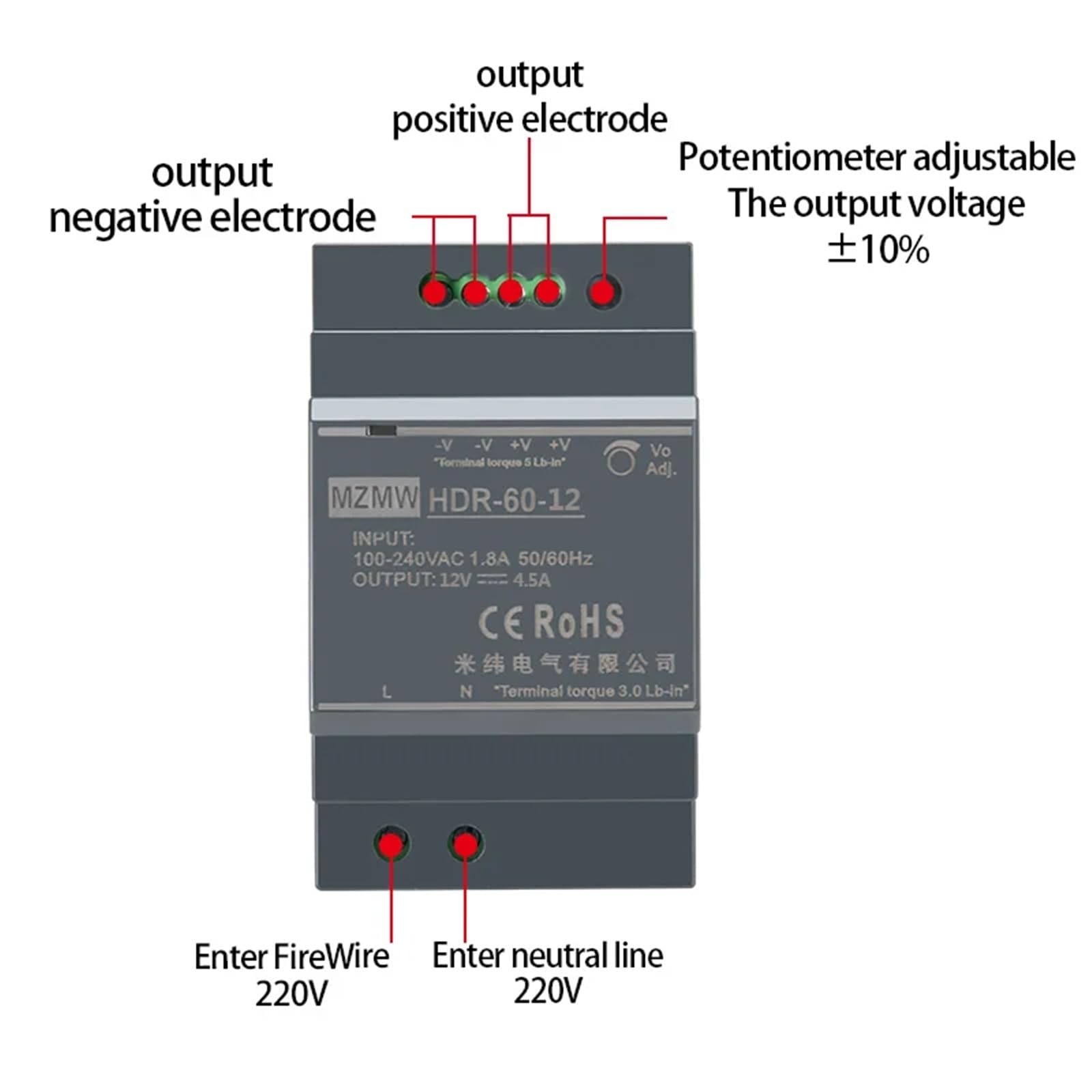 Zasilacz przełączany HDR na szynę DIN, seria 60 W AC na DC, 100-240 V AC, 12 V, 24 V DC, adapter oświetleniowy, transformator przemysłowy (24 V_60 W)