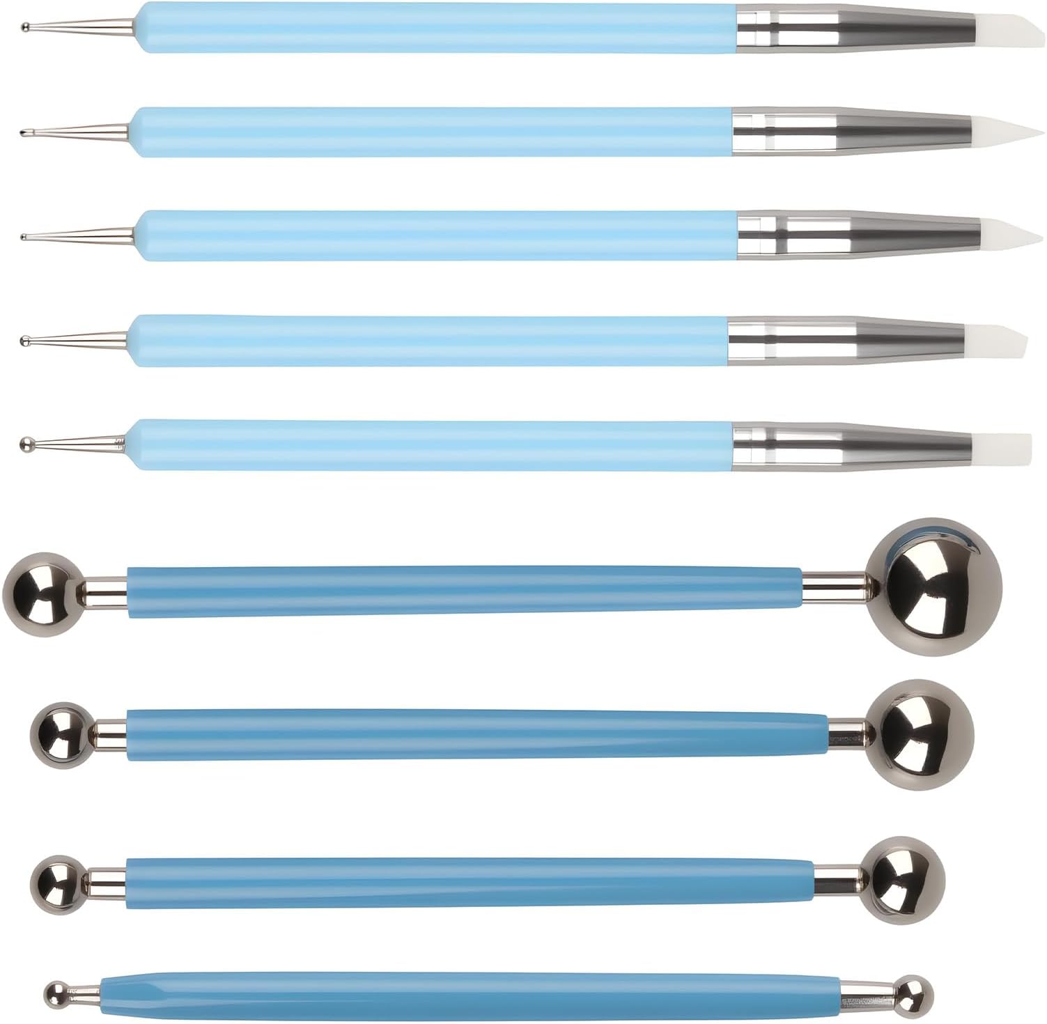 9 PCS Silicone Clay Sculpting Tools Ball Stylus Stainless Steel Embossing Dotting Double-Ended Polymer Clay Tool Soft Rubber Tip Modelling Pen Set for DIY Crafts Art Sculpture Pottery