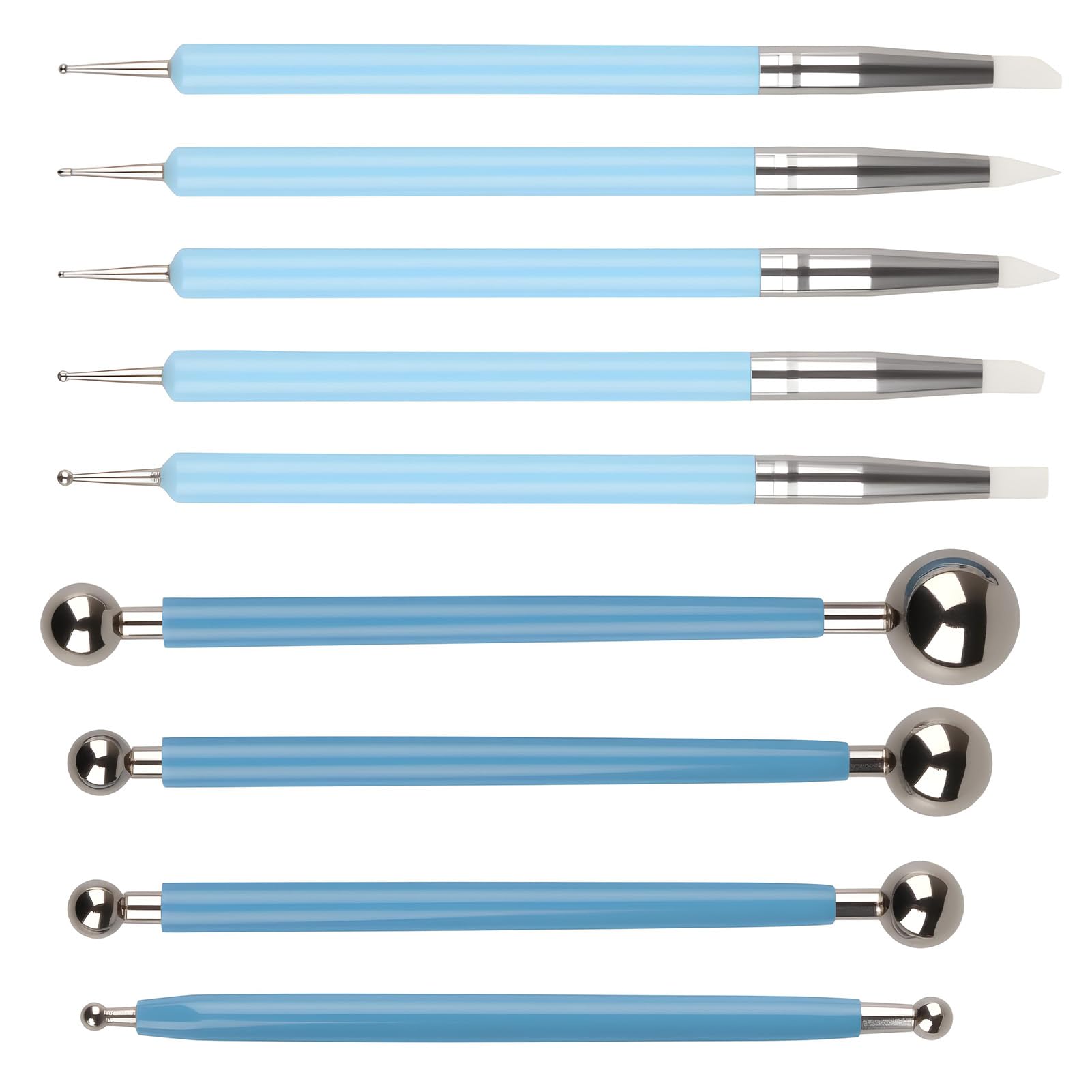9 PCS Silicone Clay Sculpting Tools Ball Stylus Stainless Steel Embossing Dotting Double-Ended Polymer Clay Tool Soft Rubber Tip Modelling Pen Set for DIY Crafts Art Sculpture Pottery