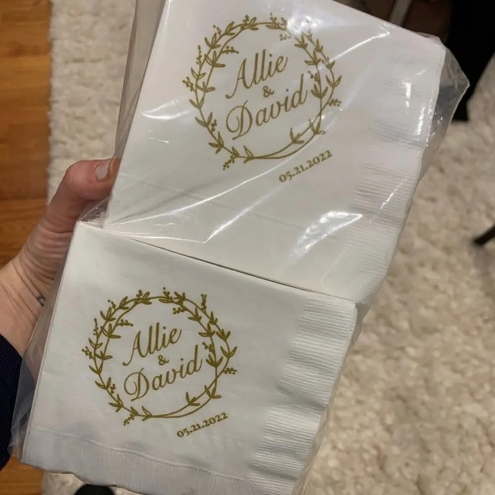 Lot de 100 serviettes de table jetables pour cocktail de mariage avec image