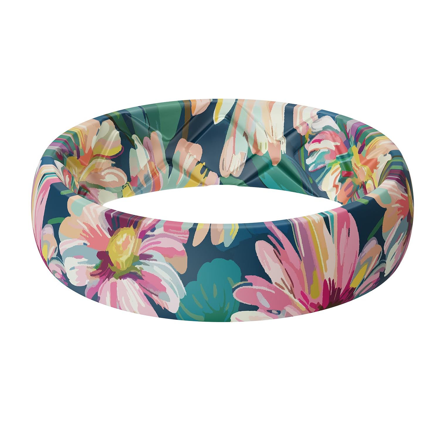 Egnaro Silicone Statement Ring Women, Floral Patterned Rubber Wedding Band