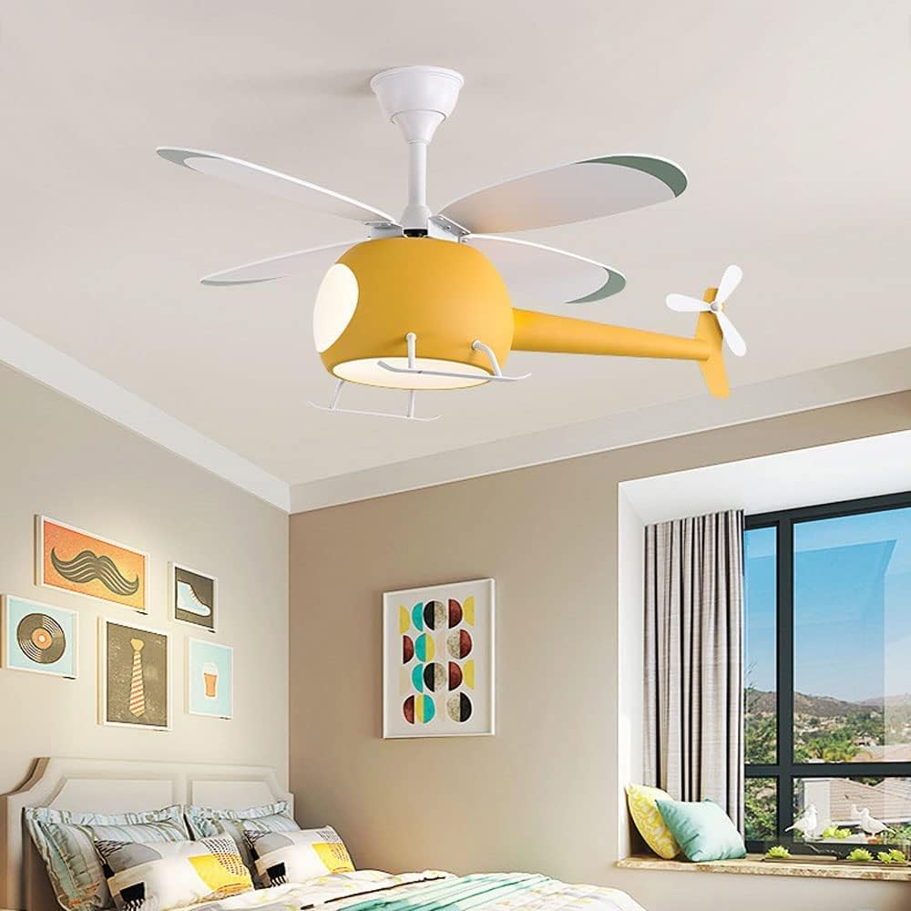 fUfIzU Ventilador De Techo De Helicóptero con Luces para La Habitación De Los Niños, Araña LED De 38.6 "+ Ventilador Ventilador De Techo De Avión De Niño Y Niña Lámpara Colgante Decorativa,Amarillo