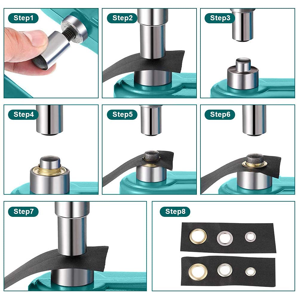 Set di 3 fustelle e 900 occhielli per punzonatura 6/10/12 mm | pratica punzonatrice multiuso con occhielli per cintura in pelle, tessuto, vestiti, scarpe, borsette, occhielli