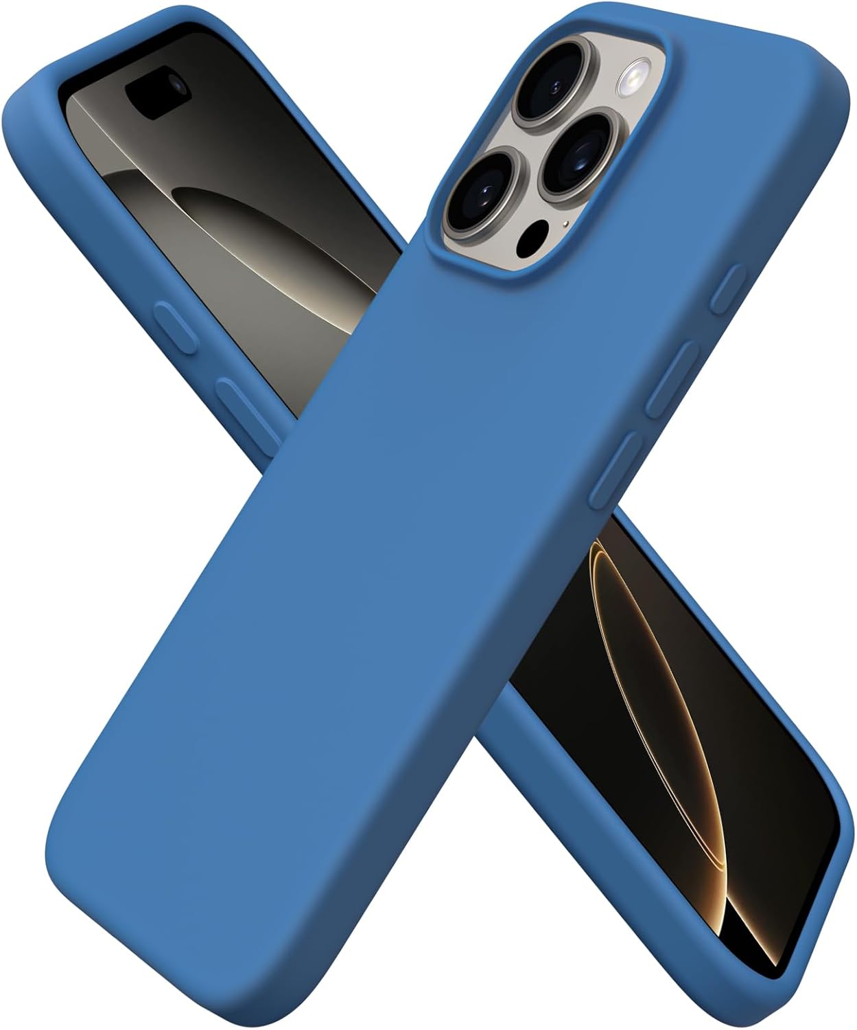 ORNARTO Compatible with iPhone 16 Pro Case 6.3", Slim Liquid Silicone 3 Layers Soft Gel Rubber Shockproof Protective Case with Anti-Scratch Microfiber Lining-Blue