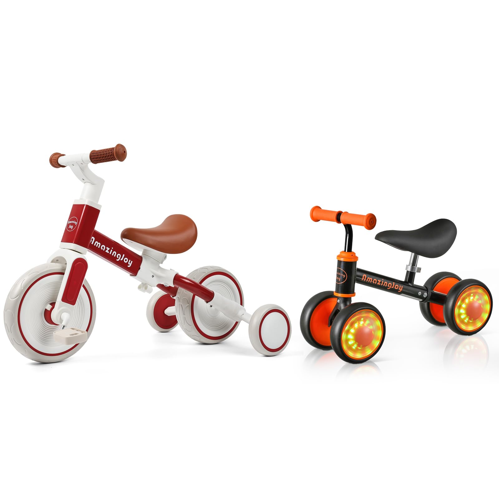 AmazingJoyTricycle for Toddlers 1-3 Year Old,4 in 1 Baby Balance Bike for 1 Year Old 12 18 Months Toddler Colorful Lighting Balance Bike Training Riding Toys