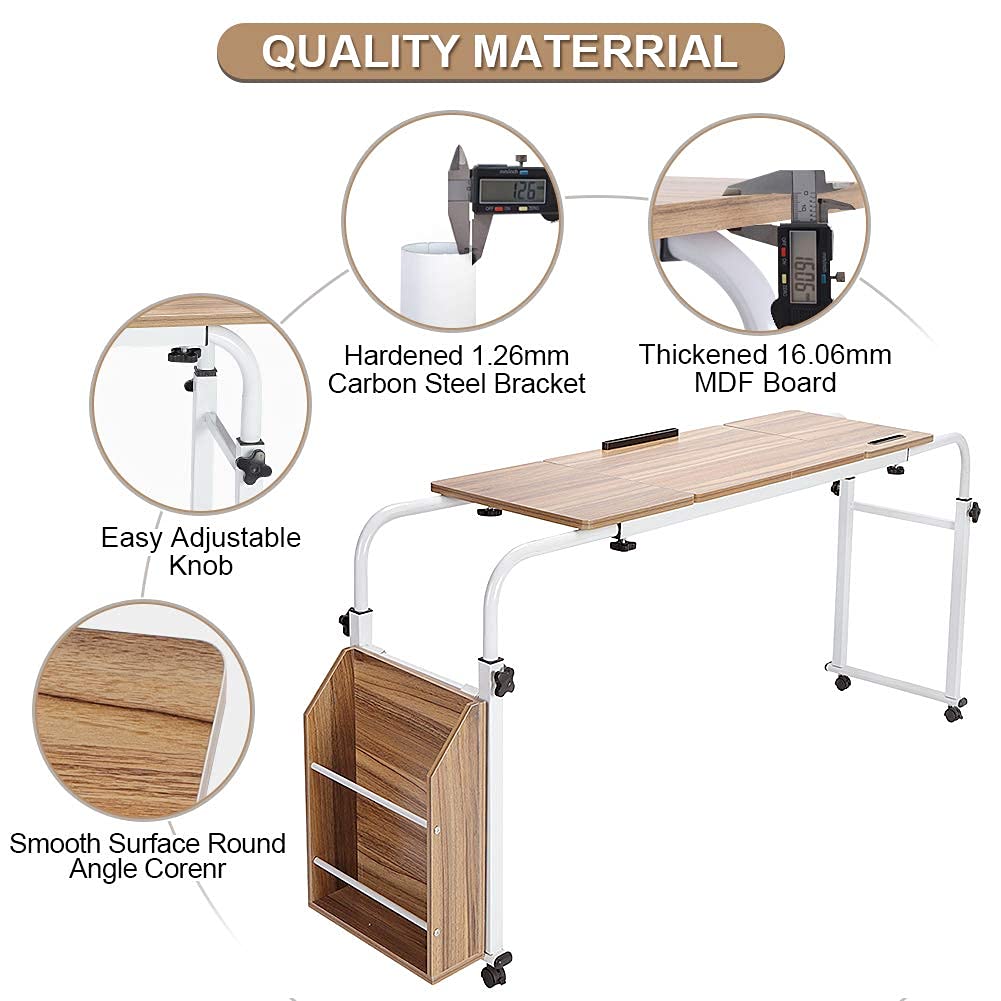 Greensen Over Bed Table, Adjustable Over Bed Overbed Table on Wheels