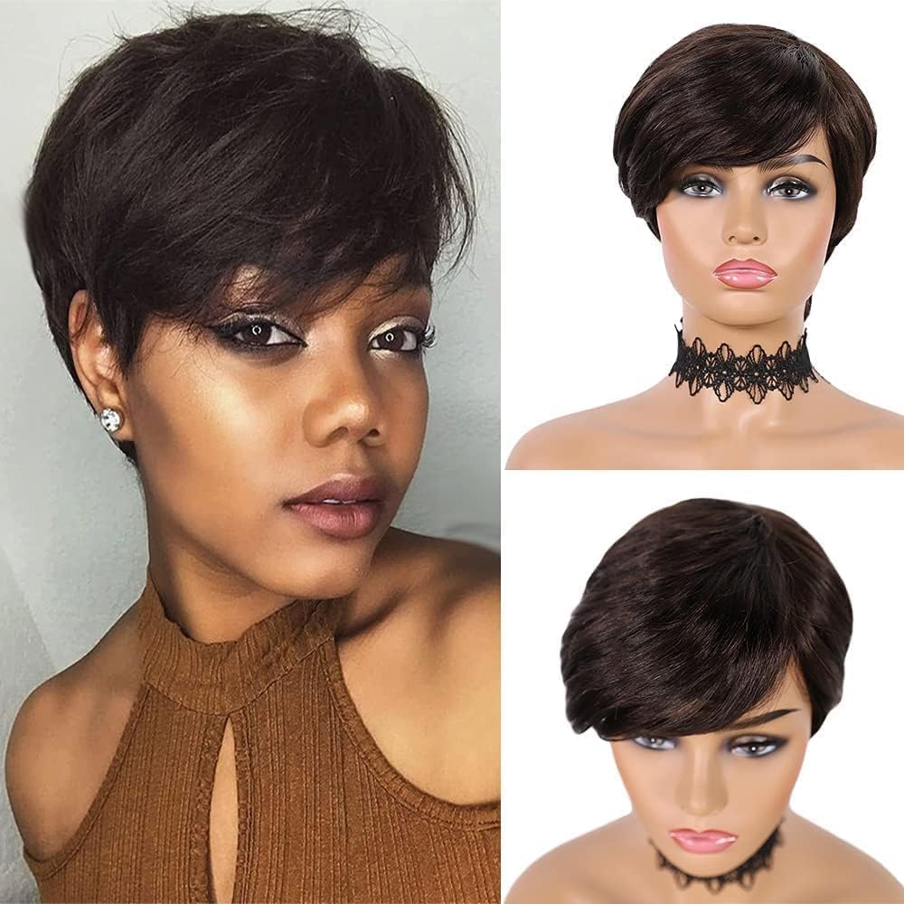 OSEN Synthetic Black Wavy Pixie Cut Wigs for Women Short Hair Wig with Bangs (Size: 10 Inch/25cm, 2 pieces Wig Cap 1 carry pouch)-image-27