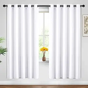 Yakamok Blackout Curtains Room Darkening Thermal Insulated Window Panels,Solid Grommet Top Drapes for Bedroom/Living Room(62Wx72L, Pure White, 2 Panels)