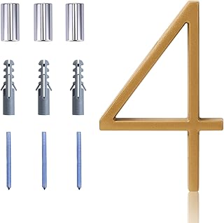 Floating House Number Modern House Numbers 5 inch, Deamos Zinc Alloy Home Address Number for House with Reflective Finish Gold Floating Mount or Flush Mount Zinc Alloy