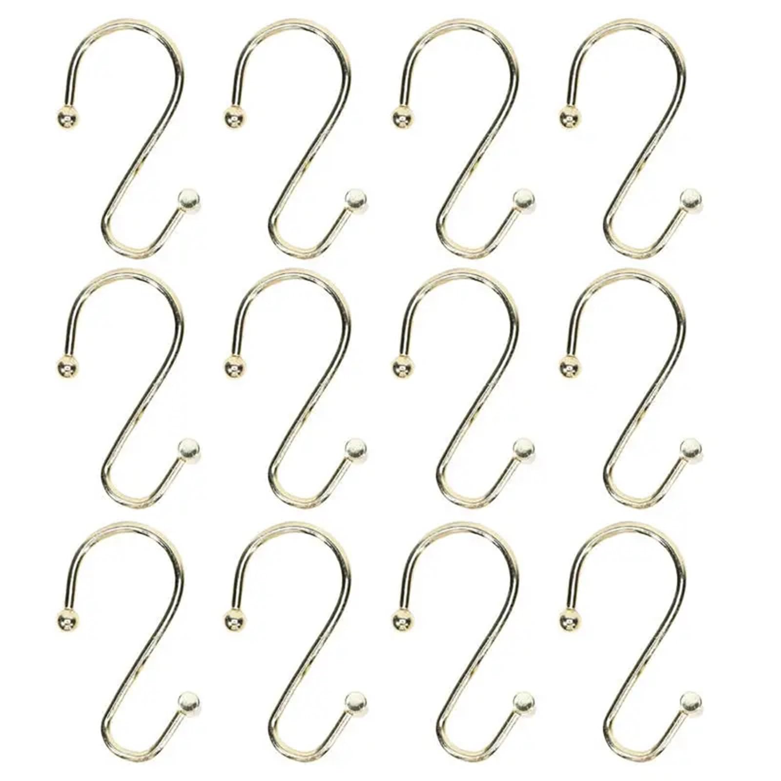 curtain hooks 12Pcs Shower Curtain Hooks Rustproof Corrosion Resistant Strong Load-bearing Rings S-Shaped Electroplated for home(Golden)