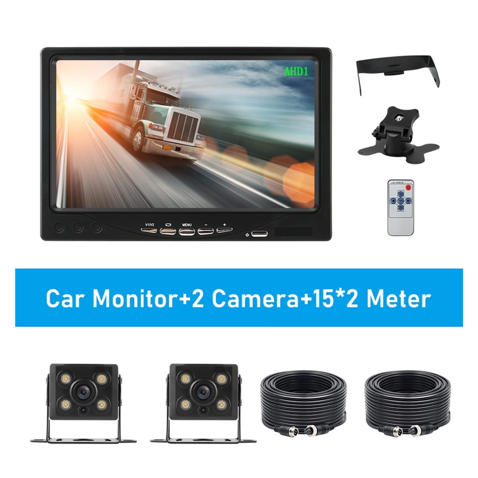 GPS pour Voiture, Moniteur de Voitures Vue arrière Caméra Vision Night Affichage Système stationnement inversé imperméable for Bus RV(with 2 Cam 15M 15M)