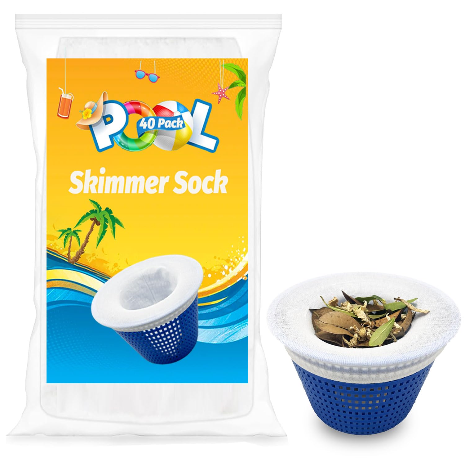 WXFANA Pool Skimmer Socks, 40 Pack Pool Skimmer Fliter Socks Swimming Pool Skimmer Basket Sock Pool Filter Socks Pool Cleaning Filter Socks Cleans Debris and Leaves for In-Ground or Above Ground Pools