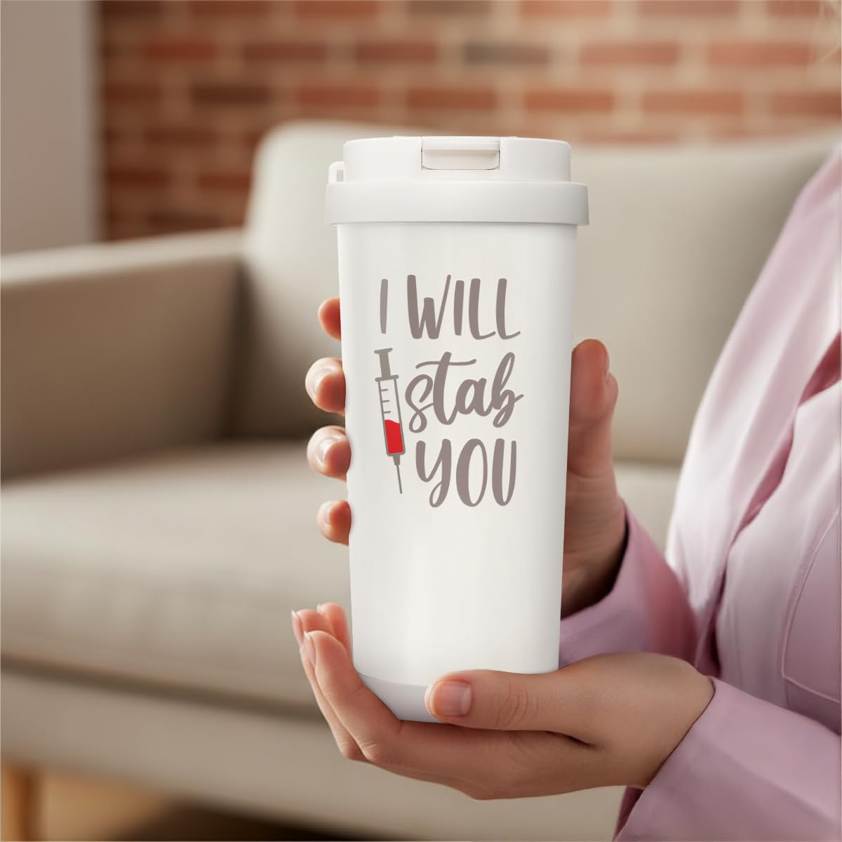 SANDJEST Nurse Tumbler I Will Stab You - Stainless Steel 2-in-1 Lid Coffee Tumbler 18 oz, Funny Insulated Travel Mug Gift for Women, Nurses Week Present, Nursing School, Birthday