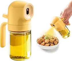 Pulverizador de óleo de 180 ml para cozinhar, dispensador de óleo 2 em 1 para cozinha, dispensador de azeite de oliva para utensílios de cozinha, fritadeira a ar, salada, churrasco (amarelo)