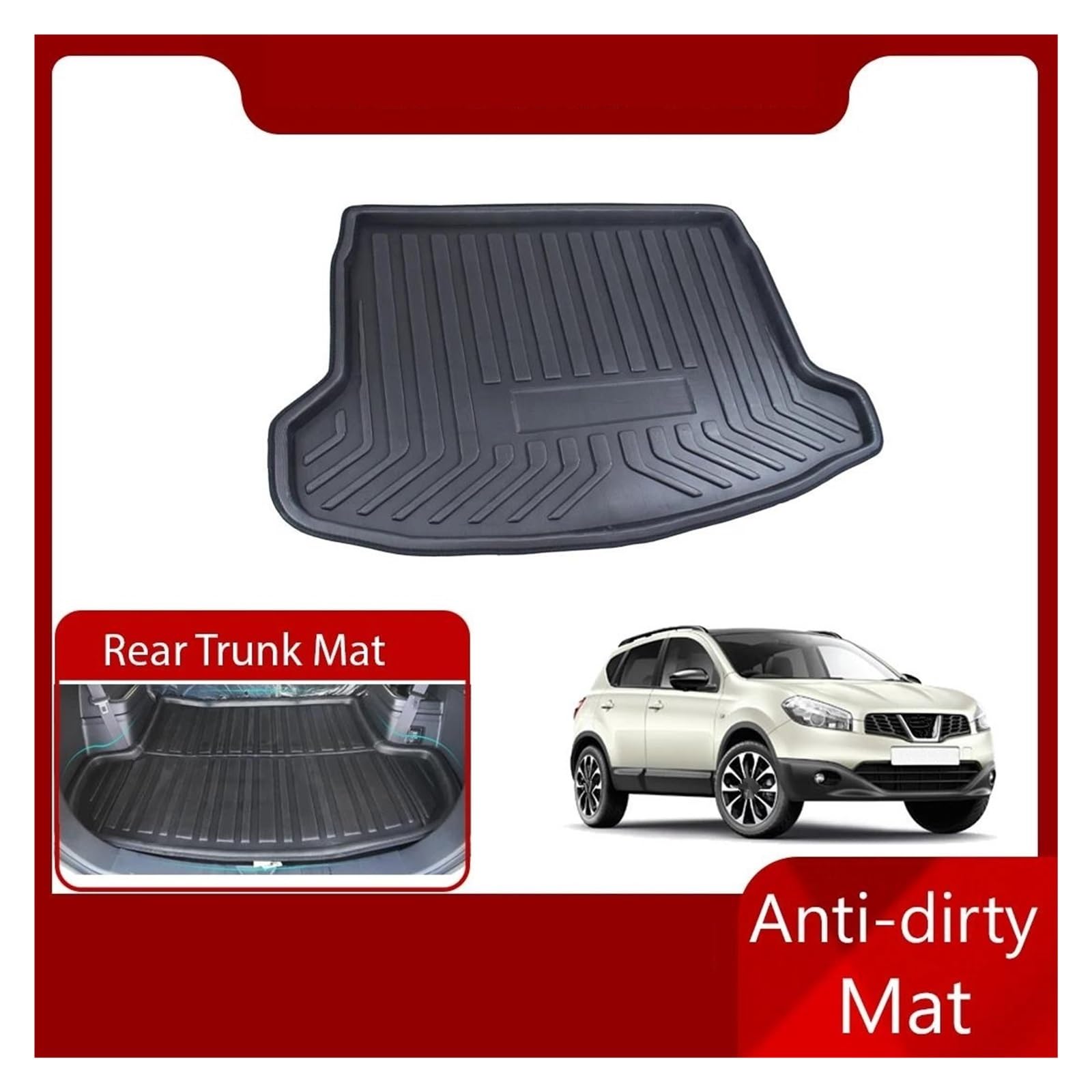 Tappetino Bagagliaio Per Nissan Qashqai J10 E J11 (2007-2021) - In TPE+EVA, Impermeabile, Antiscivolo, Bordi Rialzati, Su Misura