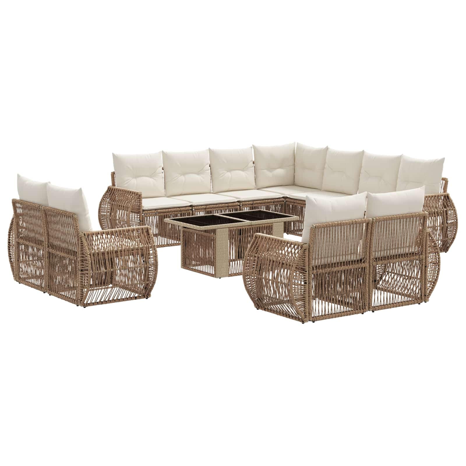 vidaXL Set Divano da Giardino 12 pz Beige e Bianco Crema polyrattan