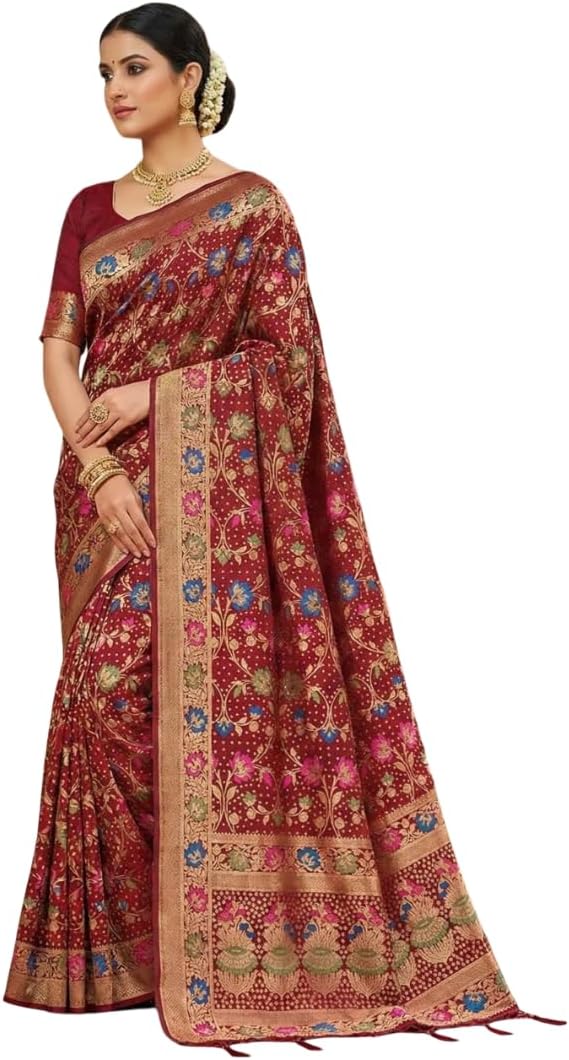 Beautiful Soft Pure Silk Banarasi Saree with Golden Zari Weaving Border - Wedding Wear Saree For Women
