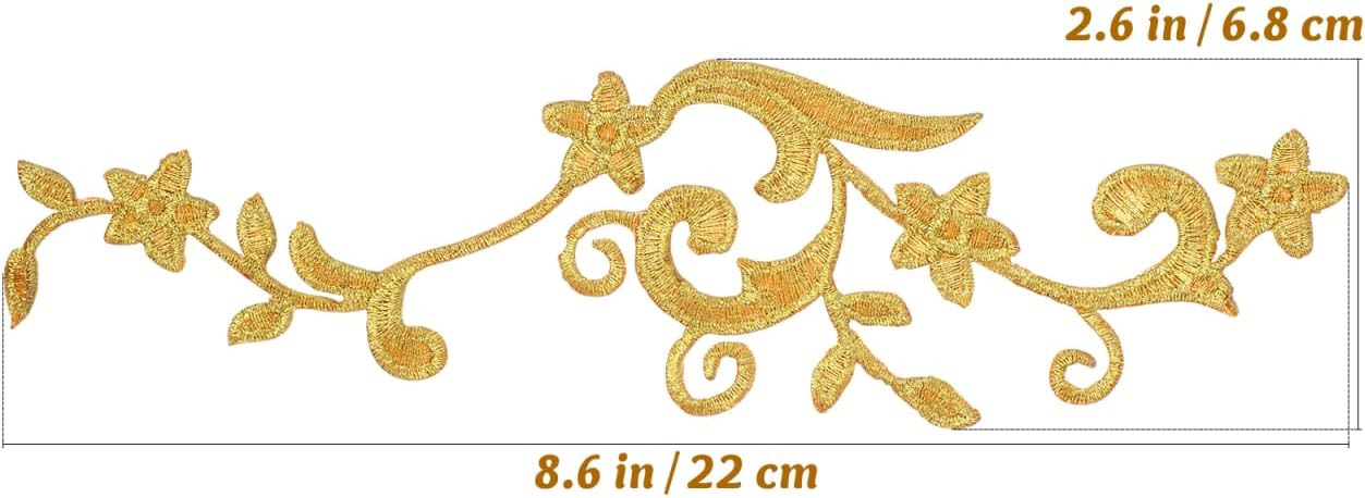 VICASKY Gold Embroidery Patch Iron on Sewing Appliques for Clothing Repair Bags Shoes Jackets and Crafts 5 Pairs Floral Decorative Patches for DIY Home Tailor Use image 4