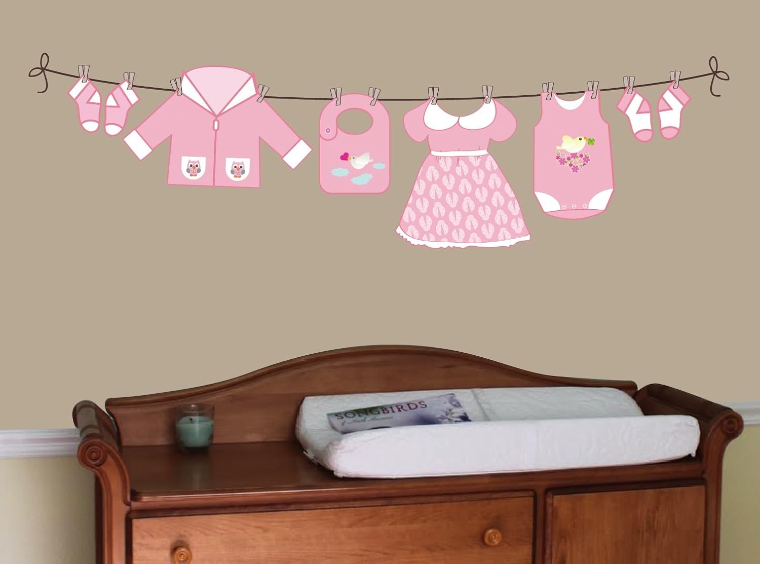 Baby Girl Clothes Line Wall Decals Sticker Nursery Decor