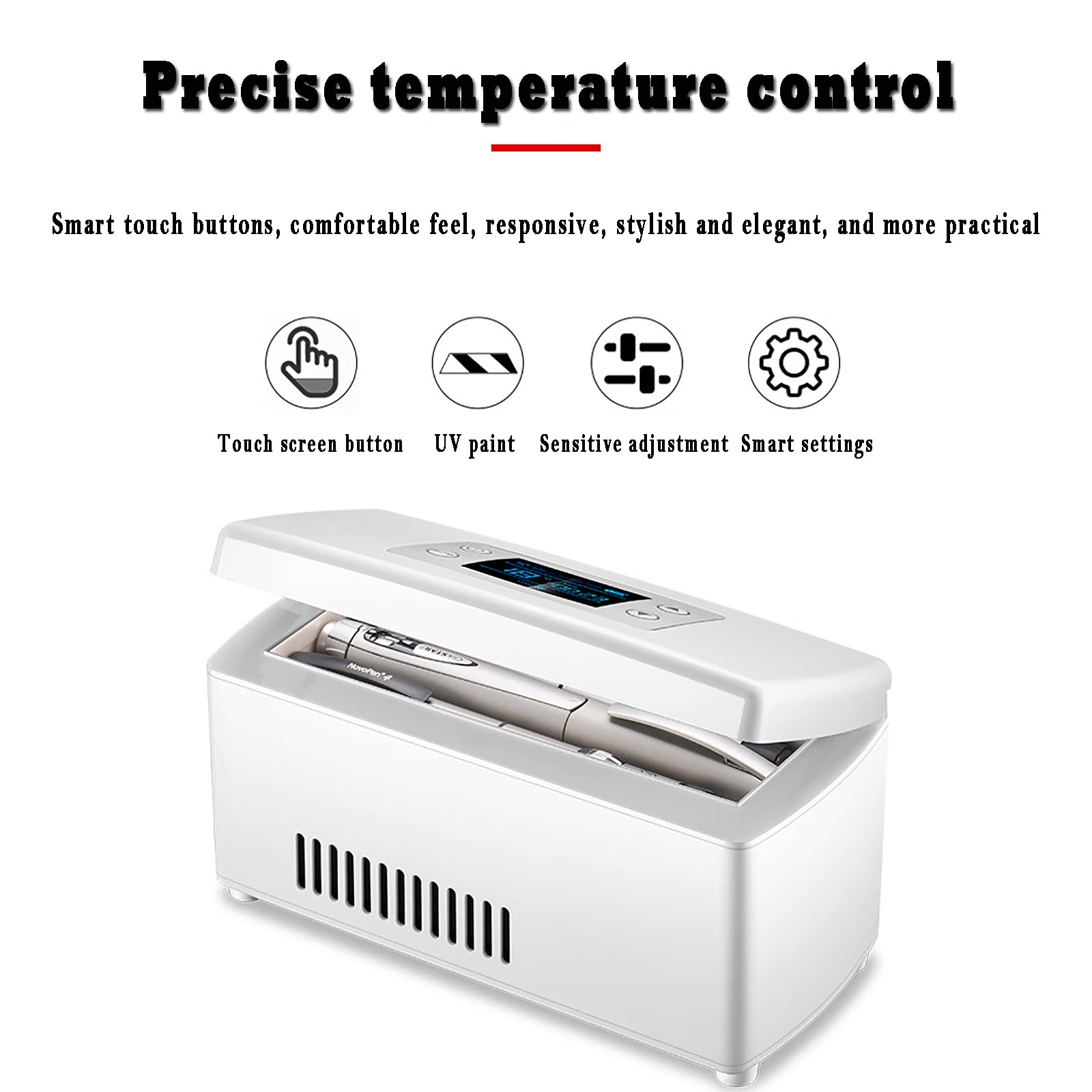 Caja Fría para Insulina, Caja Fría para Medicamentos USB con Pantalla Digital LCD, Admite Múltiples Métodos De Carga, Enfriamiento Rápido, Sistema De Alarma De Batería Baja