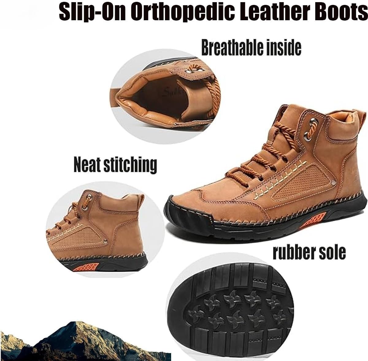 Women's All-Season Chelsea Orthopedic Ankle Boots,Handmade Leather Orthopedic Comfy Shoes,Womens Non-Slip Arch Support Waterproof Hiking Shoes Outdoor Casual Driving Walking Shoes