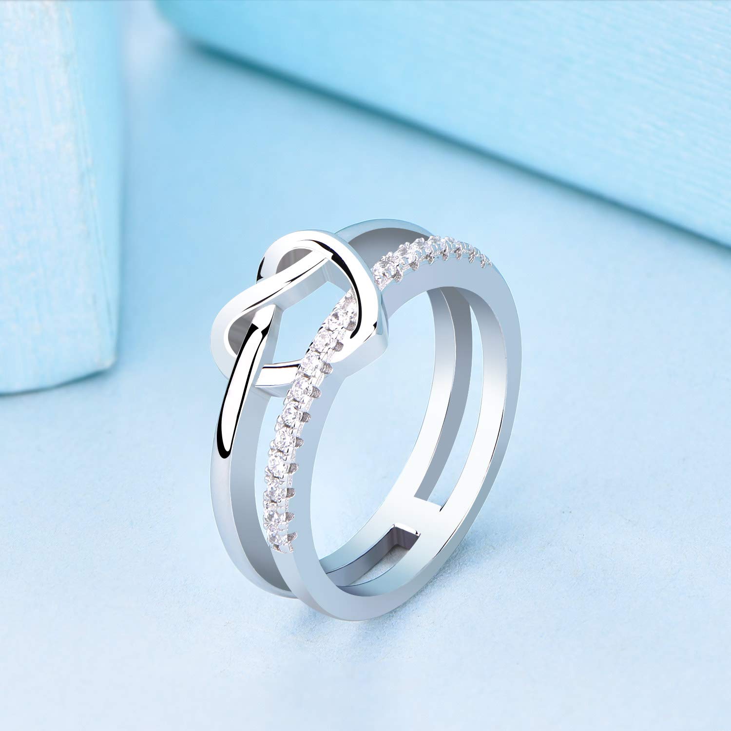 JO WISDOM Damen Ring Herz Breit Silber 925 Ringe Unendlichkeit mit 3A Zirkonia Verlobungsring,Schmuck für Frauen