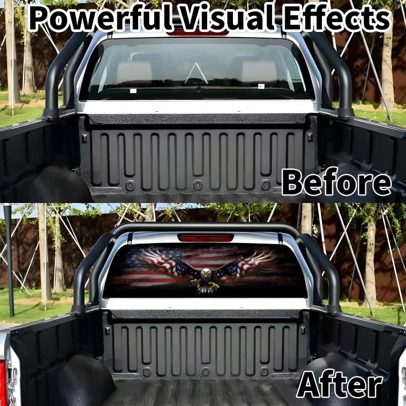 Image of Back Window Decals for Trucks - 65x17.3 in Eagle Flag Window Decal Rear Window Decals for Truck Decor, Creative Pickup Rear Window Decal for Personalized Decoration - Eagle-5-S