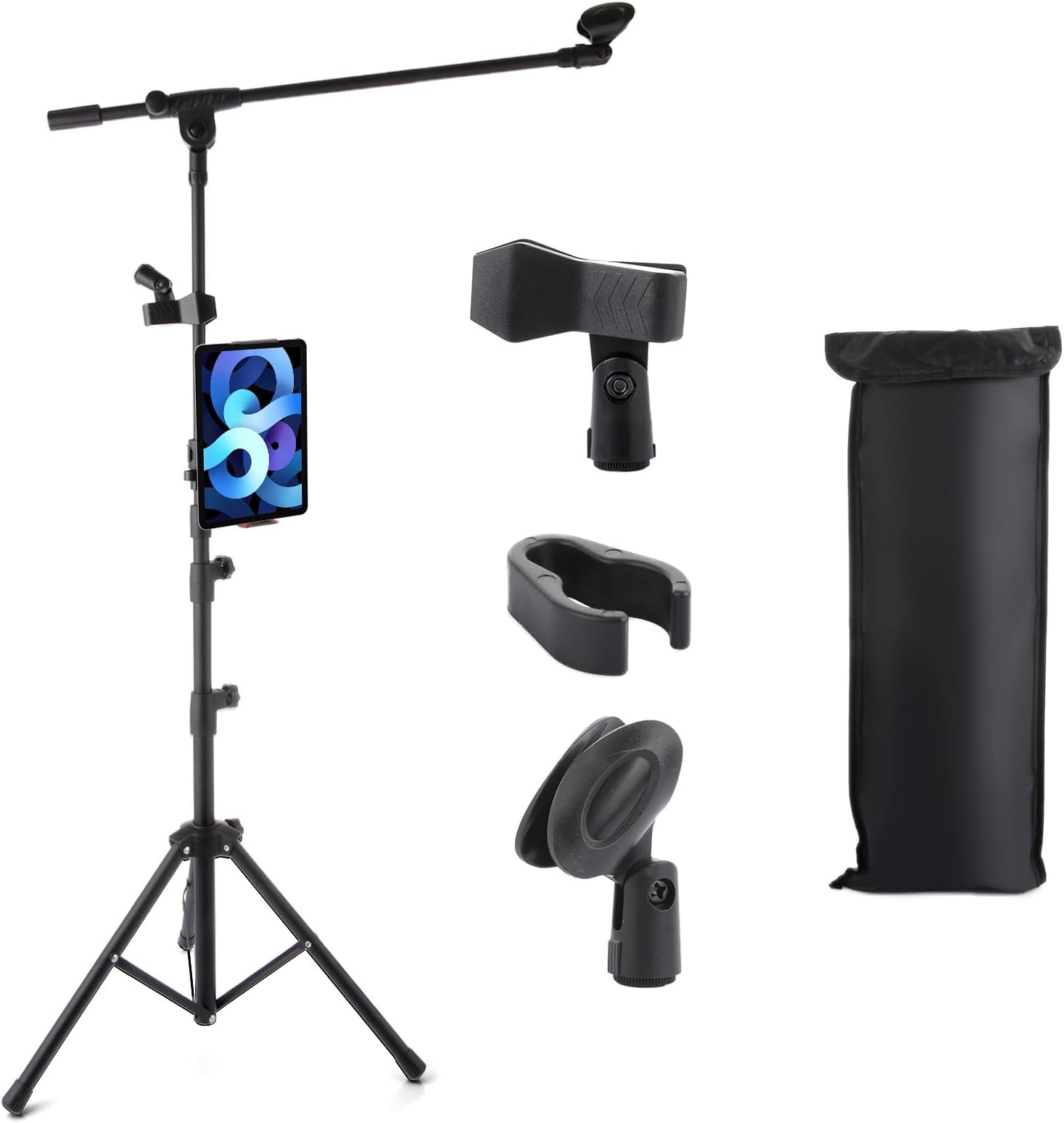 DAJAVE Microphone Stand, Tripod Boom Microphone Stand Foldable Floor Standing Mic Stands with Tablet Holder, Carrying Bag, for Performance Singing Speech