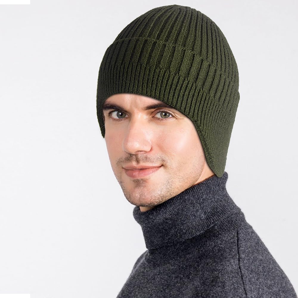 2pcs Winter Beanies with Ear Flaps for Men Women, Warm Knit Earflaps Cap Thick Hats - Image 5