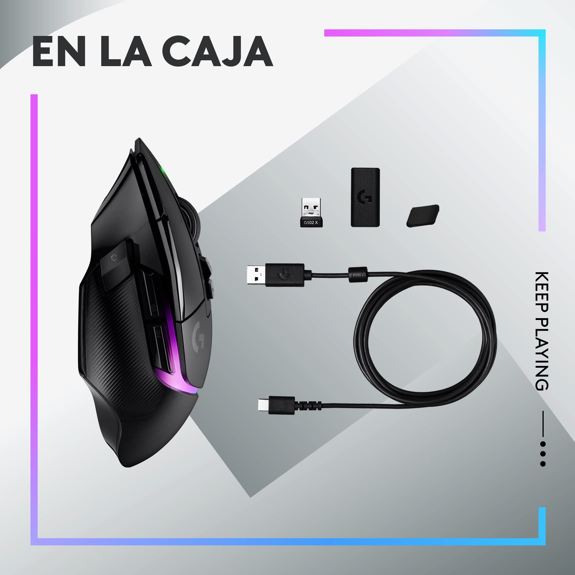 Logitech G G502 X Plus Lightspeed Ratón inalámbrico RGB para Gaming - Ratón óptico con interruptores híbridos LIGHTFORCE, LIGHTSYNC RGB, Sensor Hero 25K, Compatible con PC - macOS/Windows - Negro