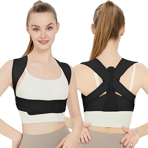 Corrector de postura para mujeres, soporte de espalda, enderezador de hombro ajustable para soporte de columna superior - Alivio del dolor de