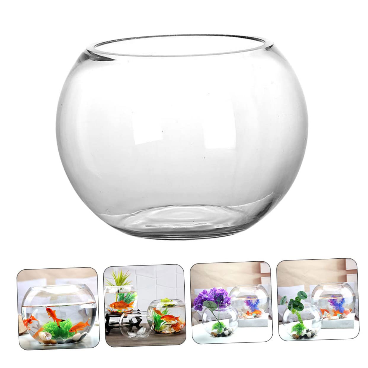 2pièces Vase Verre Transparent Rond pour Aquarium Terrarium Et Plantes Bocal Décoratif à Bulles pour Poissons Et Écosystème Intérieur
