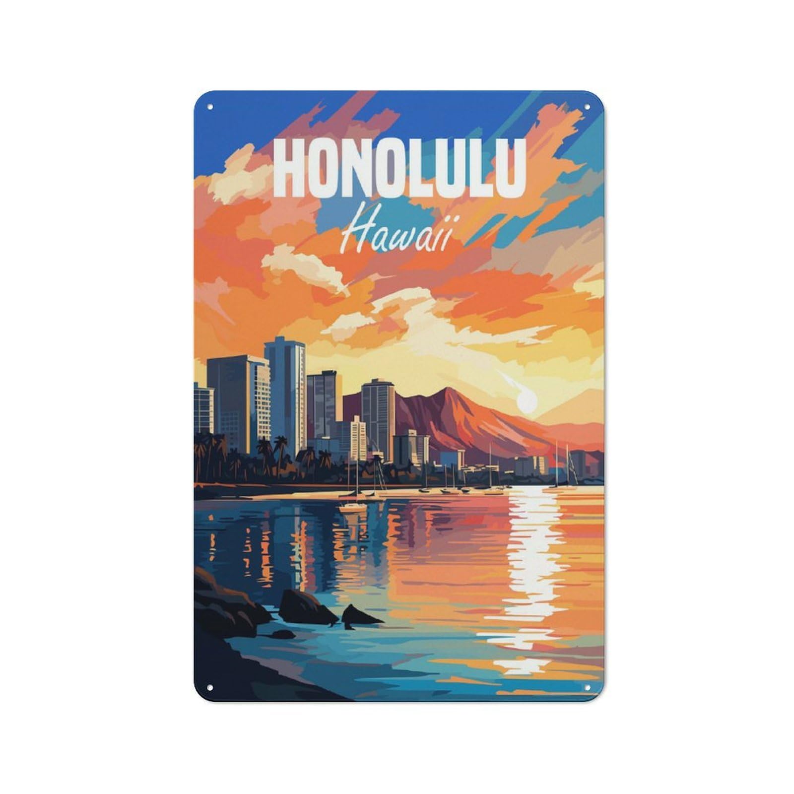Junmoney Hawaii Honolulu Vintage Tin Sign 30X20cm Featuring Porch Wall Decor For Patio Bar, Workshop, Shed Or Kitchen