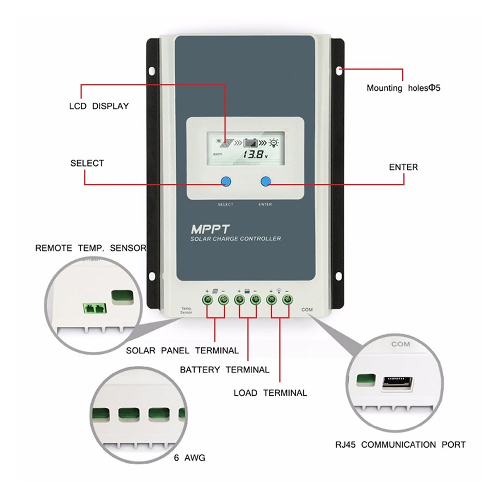 Controllore Solare Regolatore di Carica Solare MPPT 40A 30A 20A 10A con Display LCD Regolatore Solare 12V 24V Batteria Automatica Ad Alta Efficienza(10A(1206AN))