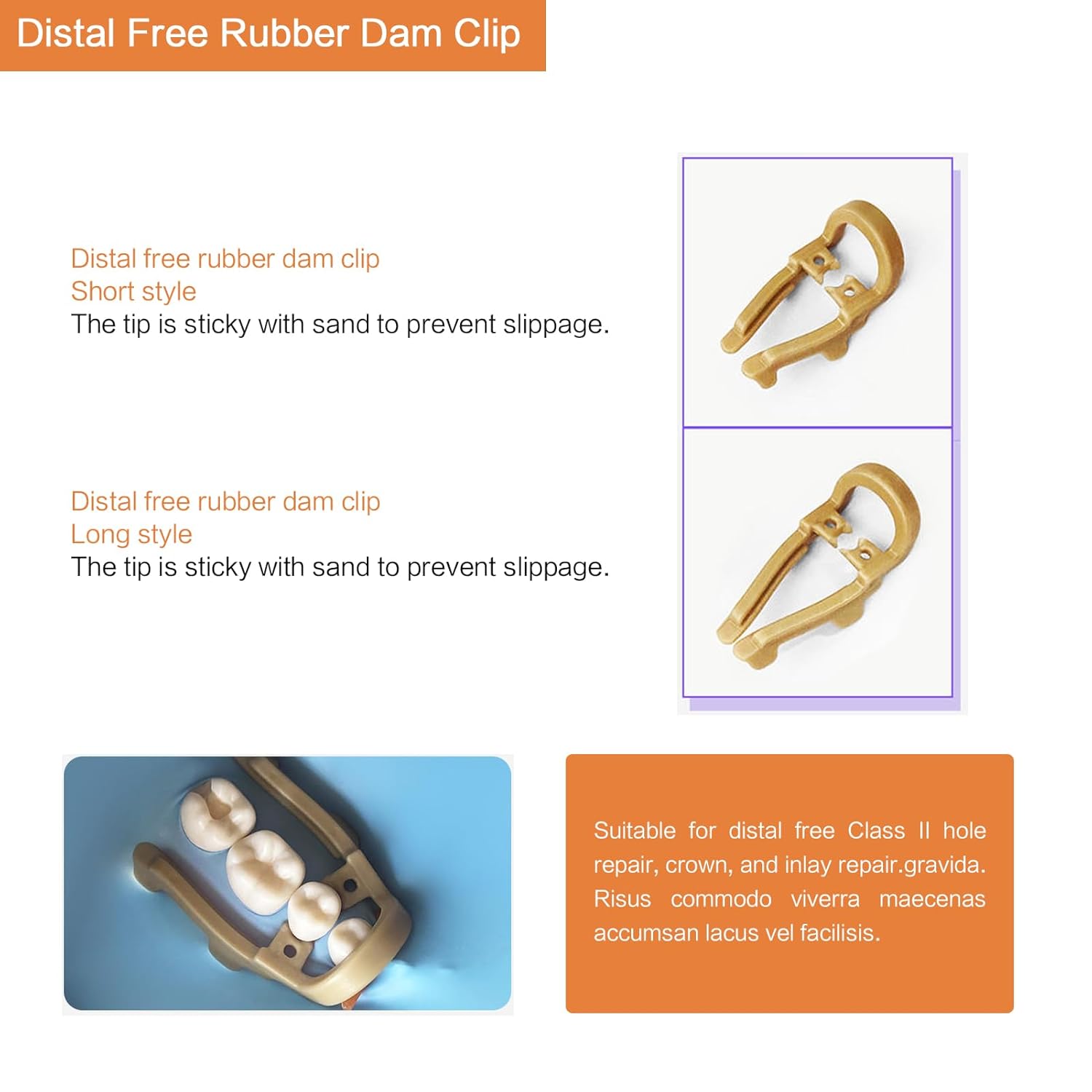 Dental Rubber Dam Set, Dental Resin Rubber Dam Clamps, Distal Premolar Resin Clip, Dental Dam Frame, Dental Rubber Dam Stabilizing Cord. (Rubber Dam Combination Set)