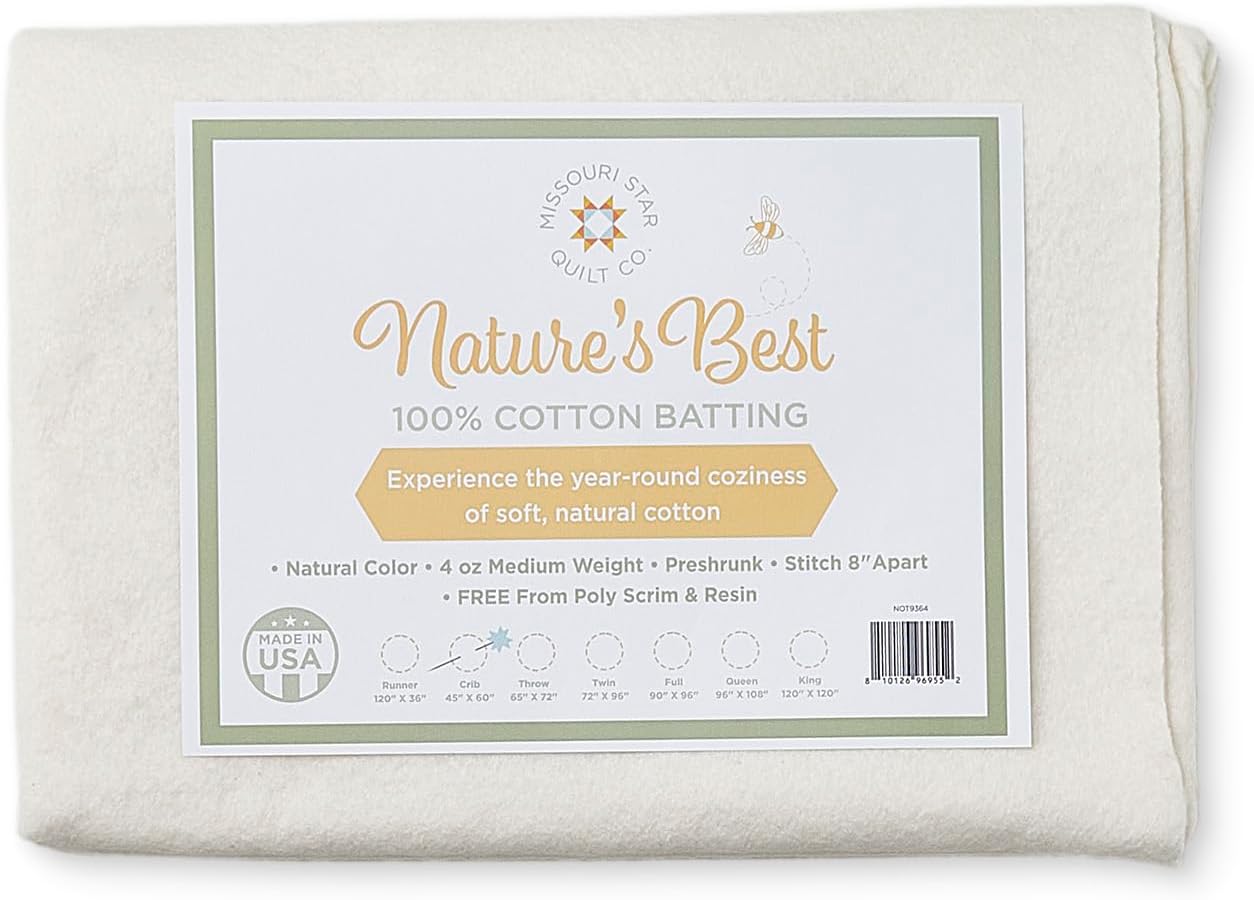 Quilt Batting Twin Size, 72" x 96" | 100% Cotton – No Poly Scrim or Resin | Medium Weight Batting Roll for Stuffing Blankets and Quilting Supplies