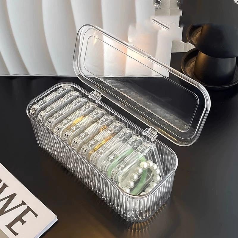 Image of Xmart India Acrylic Jewellery Organizer Box with Lid, Transparent Storage Case for Earrings, Rings, Necklaces, Bracelets and Makeup Accessories for Women and Girls (10 Mini Box in Container)