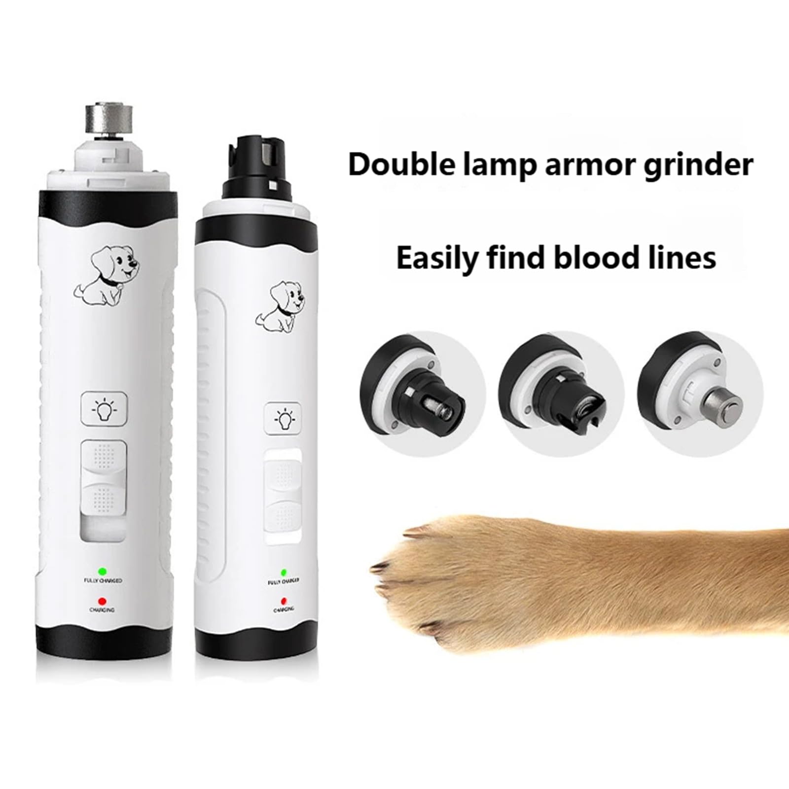 Molinillo eléctrico de uñas para mascotas con luces LED para recortar uñas de perro de forma segura y silenciosa en casa, lima de uñas de mascotas de bajo ruido