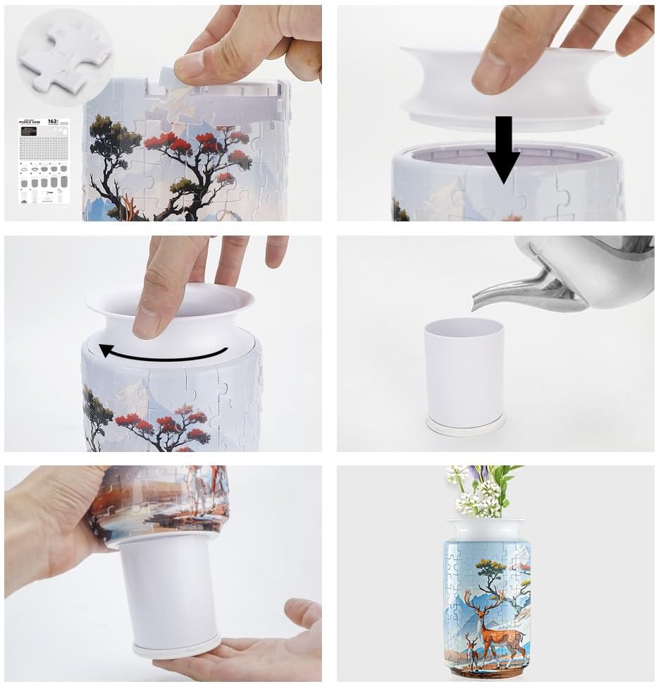 3D Puzzle Vase Unique Flower Vase for Adults Made by 162 Curved Plastic Puzzle Pieces, Vases for Flower Home Creative Gift for Parents & Housewarming