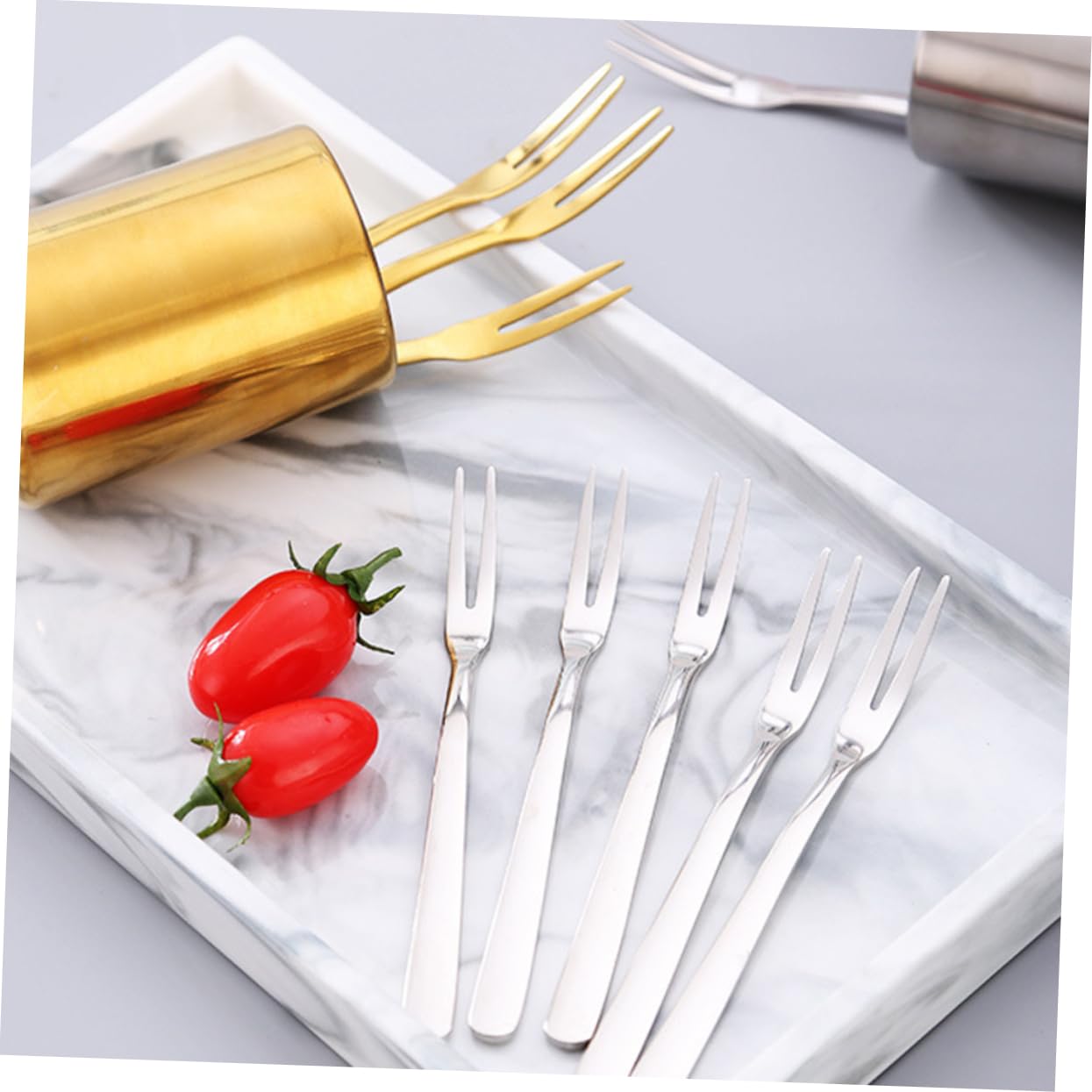 Cabilock 2 Juegos Tenedor De Frutas Soporte para Tenedor Y Cuchara Tenedores De Aperitivo Horquilla Extensible Tenedores De Oro Titular De La Placa De Papel Acero Inoxidable 2 Piezas * 2