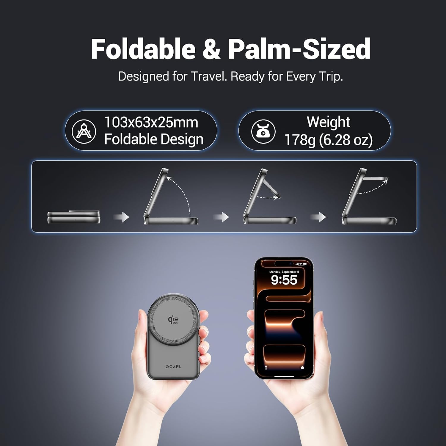 Foldable 3-in-1 Charging Station for Apple, Wireless MagSafe Charger Stand image 4