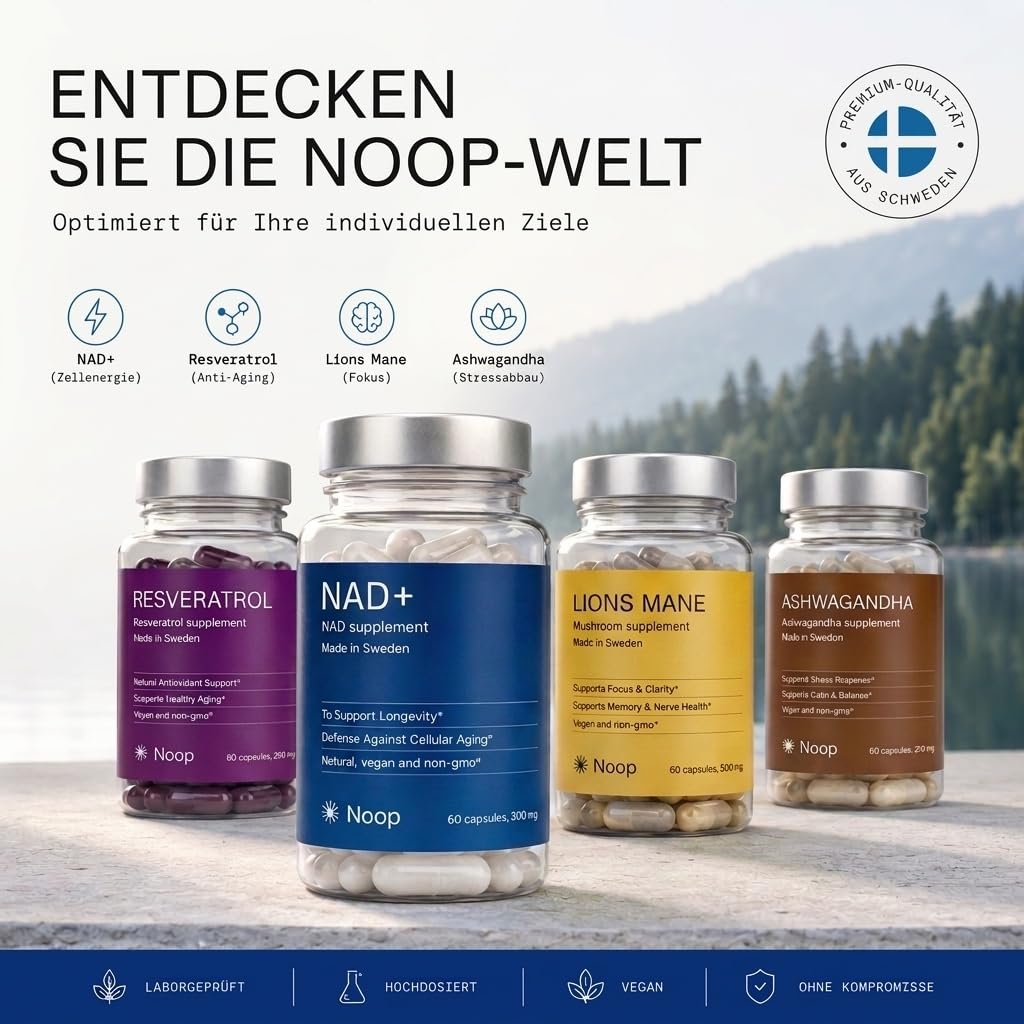 NAD+ Nicotinamid-Ribosid Kapseln, Hochreines NR Supplement, Vegan & Laborgeprüft, Hergestellt in Schweden — 300 mg, 60 Kapseln NOOP