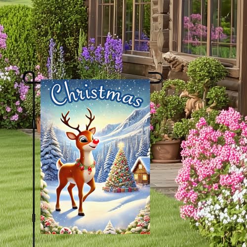 Image of BlissYard Christmas Reindeer Garden Flag 12x18 Inch Polyester