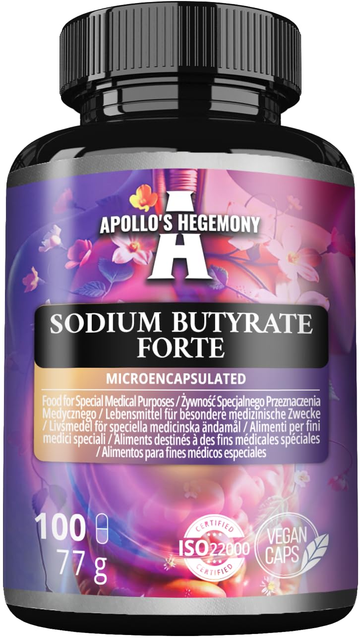 Sodium Butyrate Forte 400 mg (80% Butyric Acid) - 100 Capsules Végétales - 100 jours d'approvisionnement - Supplément pour soutenir la santé de l'intestin - par Apollo's Hegemony