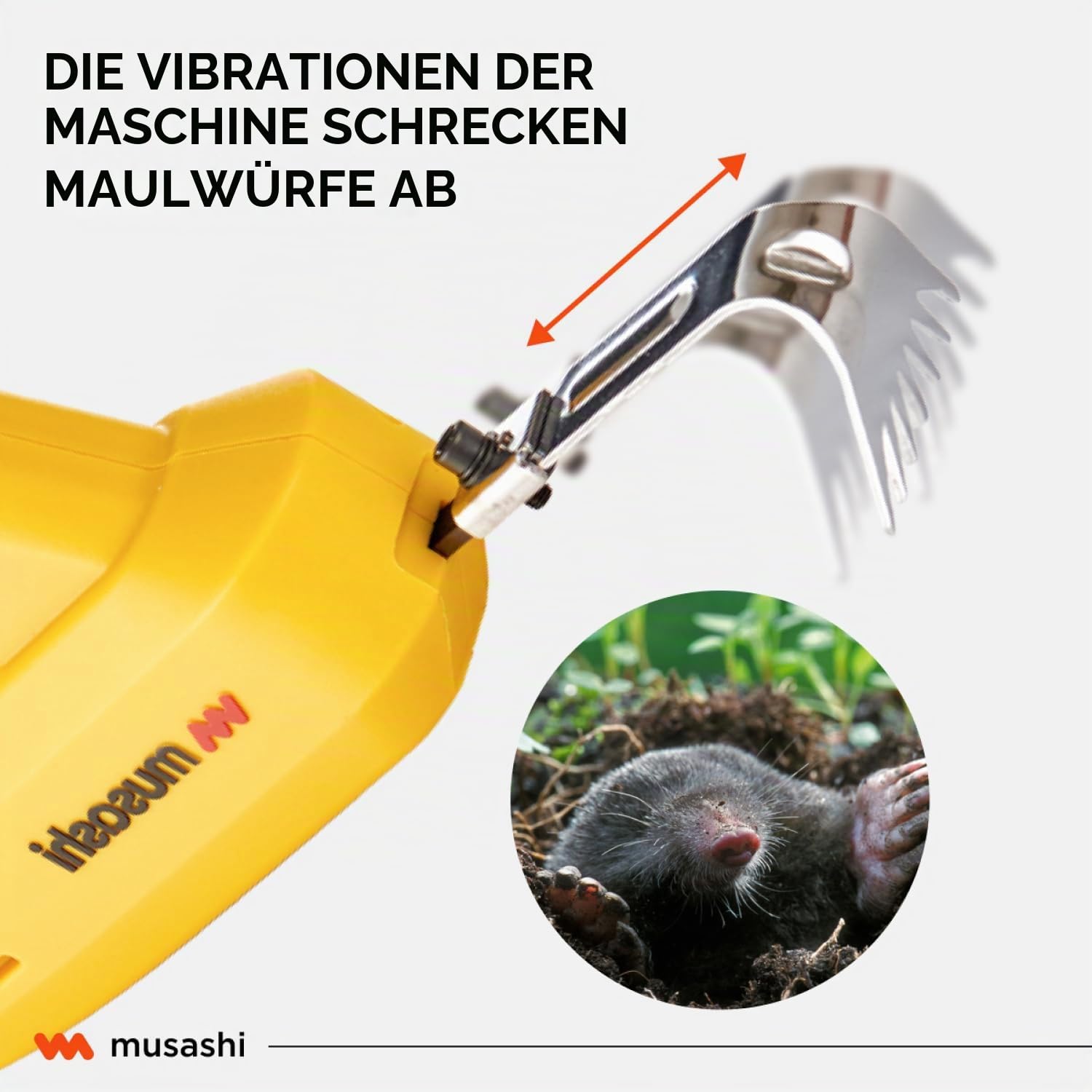 Musashi Gartenhacke Vibrierende, Unkraut jäten, Unkraut ziehen, lockern und jäten, Rasen- und Wegepflege, bis zu 30 Tage unkrautfrei (WE750-Batterie)