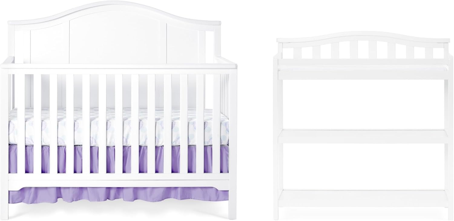 Child Craft Hampton Arch Top Crib and Changing Table Nursery Set, 2-Piece, Includes 4-in-1 Convertible Crib and Changing Table, Grows with Your Baby (Matte White)