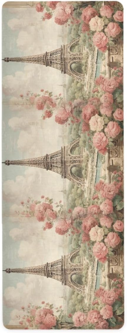 ALAZA Vintage Eiffel Tower Paris Flower Yoga Mat Non Slip Fitness Exercise Mat, Workout Mat for Yoga, Pilates and Floor Exercises
